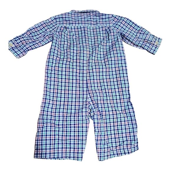 RALPH LAUREN Blue Plaid Lined Boy’s Romper Coverall - Size 3M - Picture 2 of 5